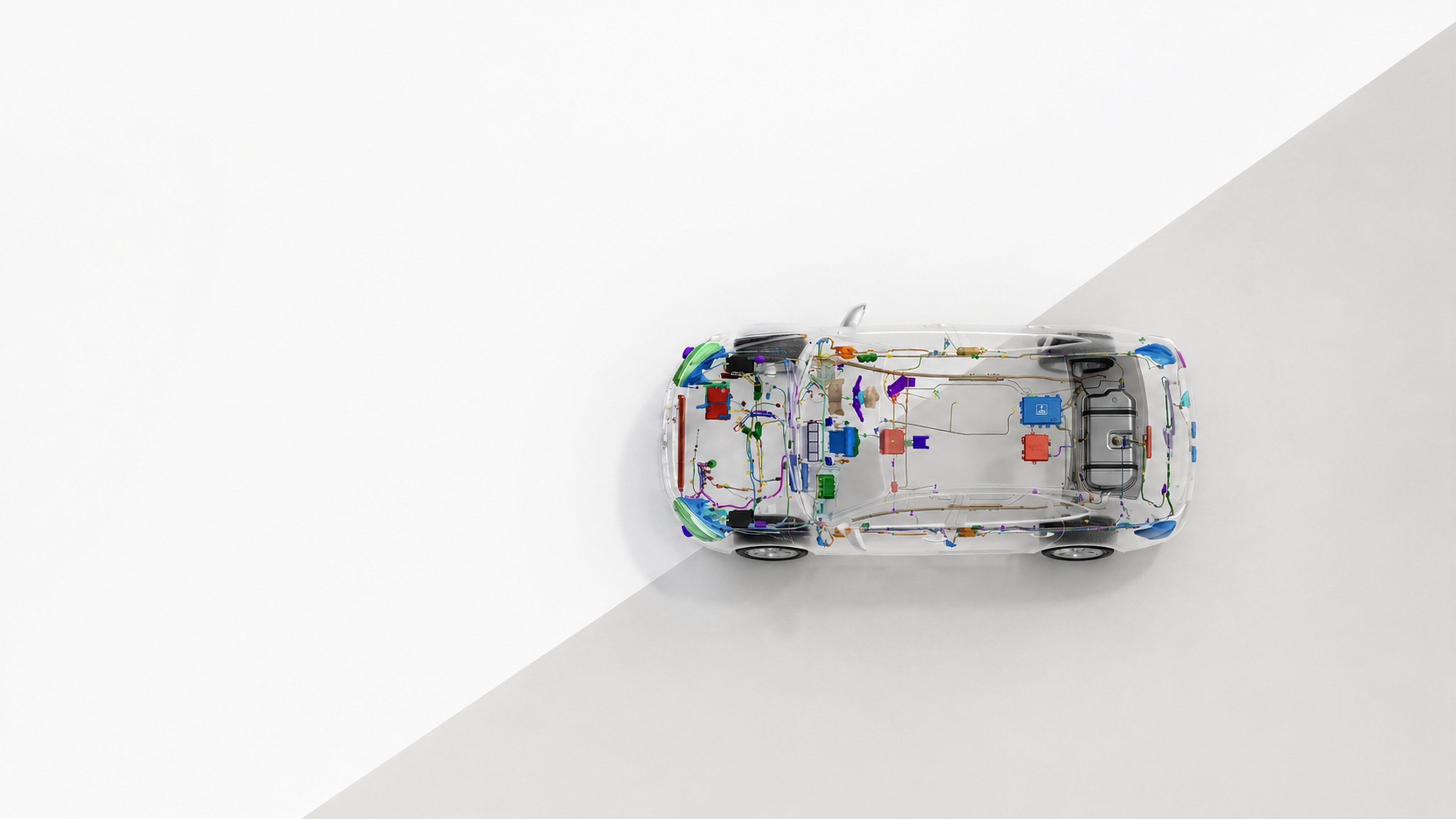 Integrated vehicle layout of wiring, HVAC, lamps and system components